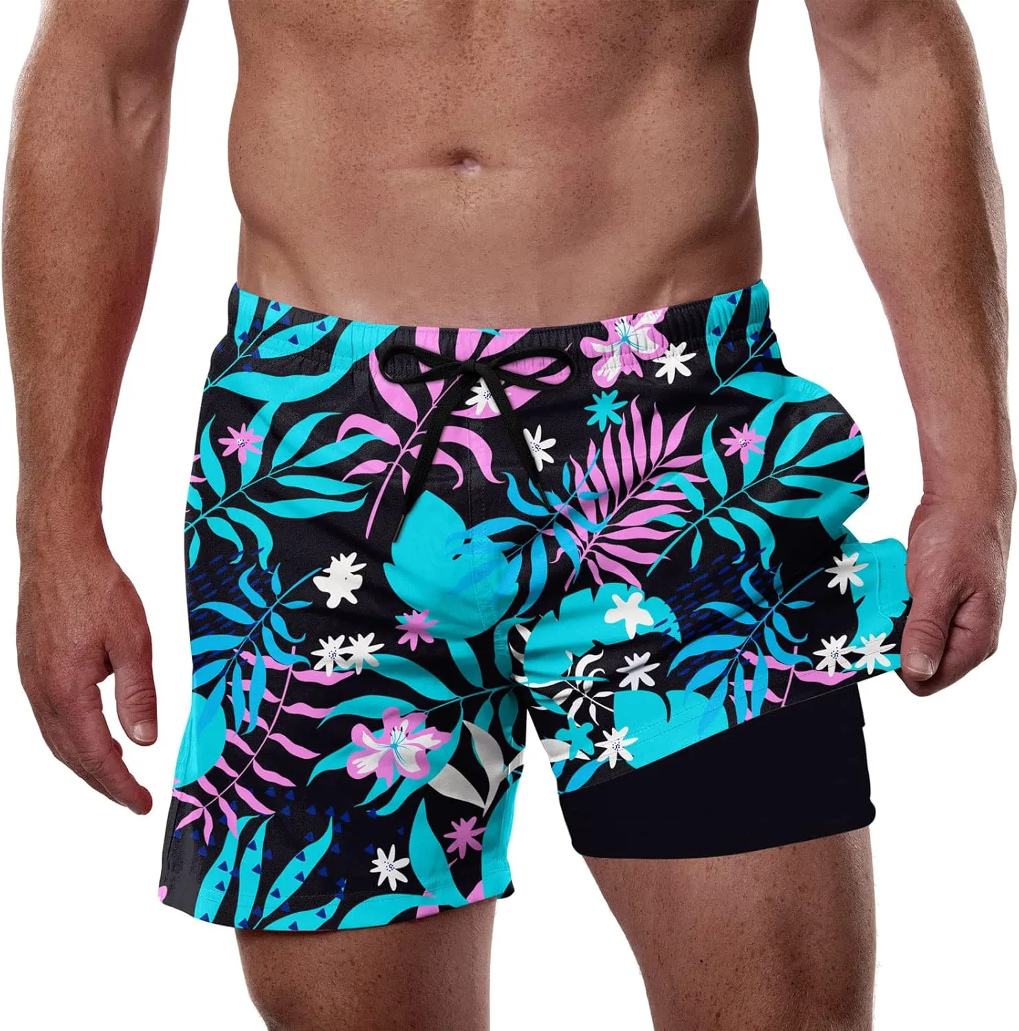 Cozople Mens Swim Trunks with Compression Liner 5.5" Inseam Quick Dry Bathing Suit Lightweight Swimming Shorts