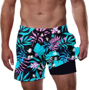 Cozople Mens Swim Trunks with Compression Liner 5.5" Inseam Quick Dry Bathing Suit Lightweight Swimming Shorts