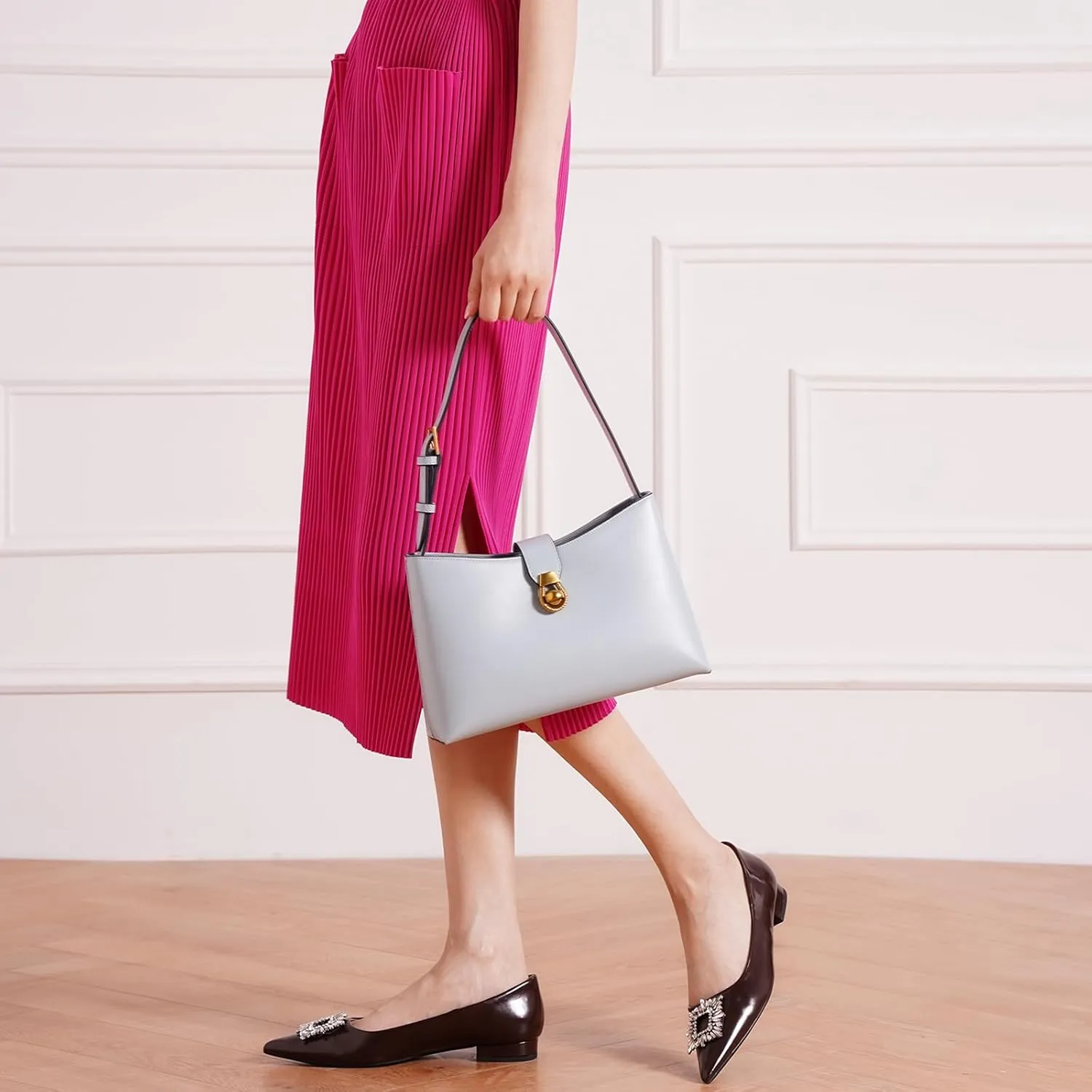 C.Paravano Shoulder Bags for Women | Glossy Leather PU Tote Bag with Zipper Closure | Hobo Handbag | Under the Arm Purses