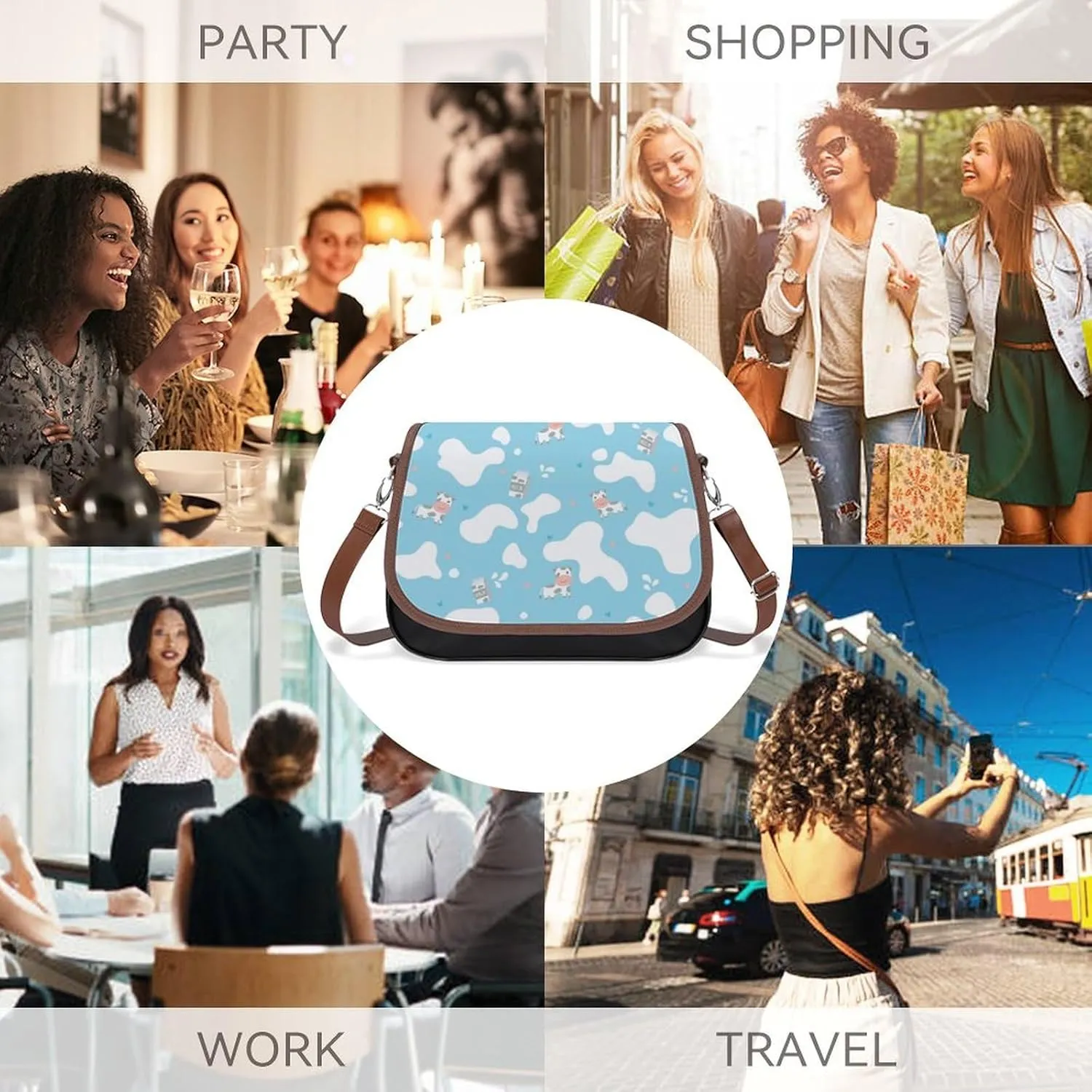 Crescent Stars Women's Shoulder Handbag Large-Capacity Crossbody Bag Built-in Compartment Pocket Messenger Bag