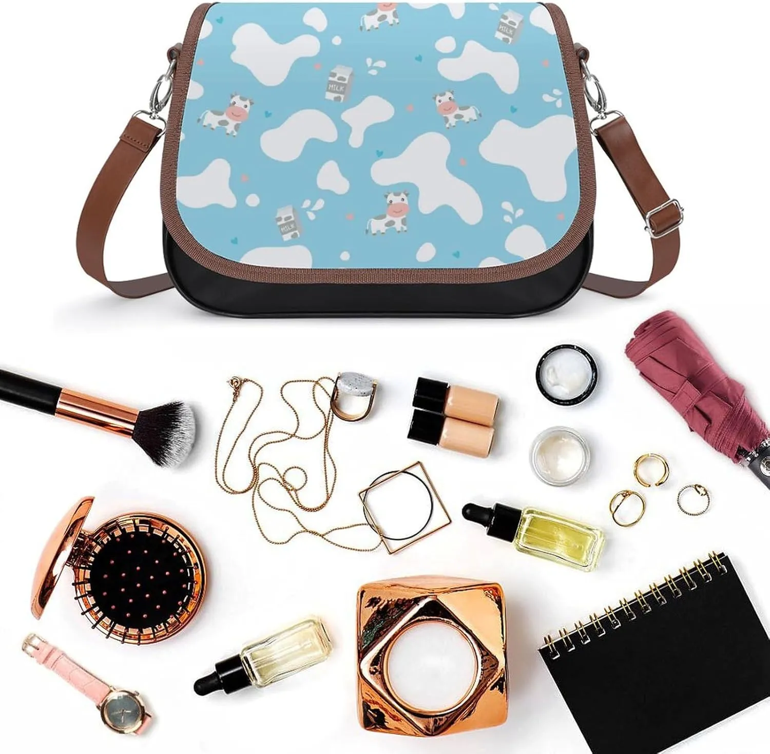 Crescent Stars Women's Shoulder Handbag Large-Capacity Crossbody Bag Built-in Compartment Pocket Messenger Bag