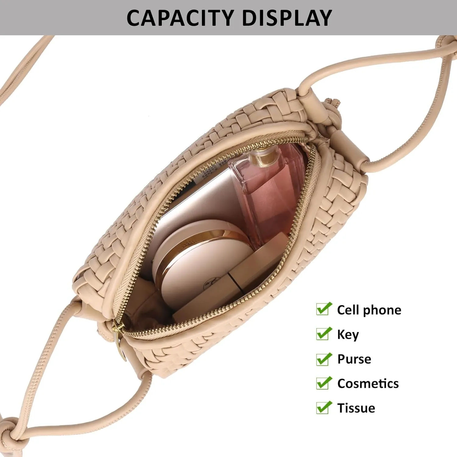 Crossbody Bag For Women Hand Woven Vegan Leather Zip Small Crossbody Bags Shoulder Bag Sling Cross Body Phone Purse
