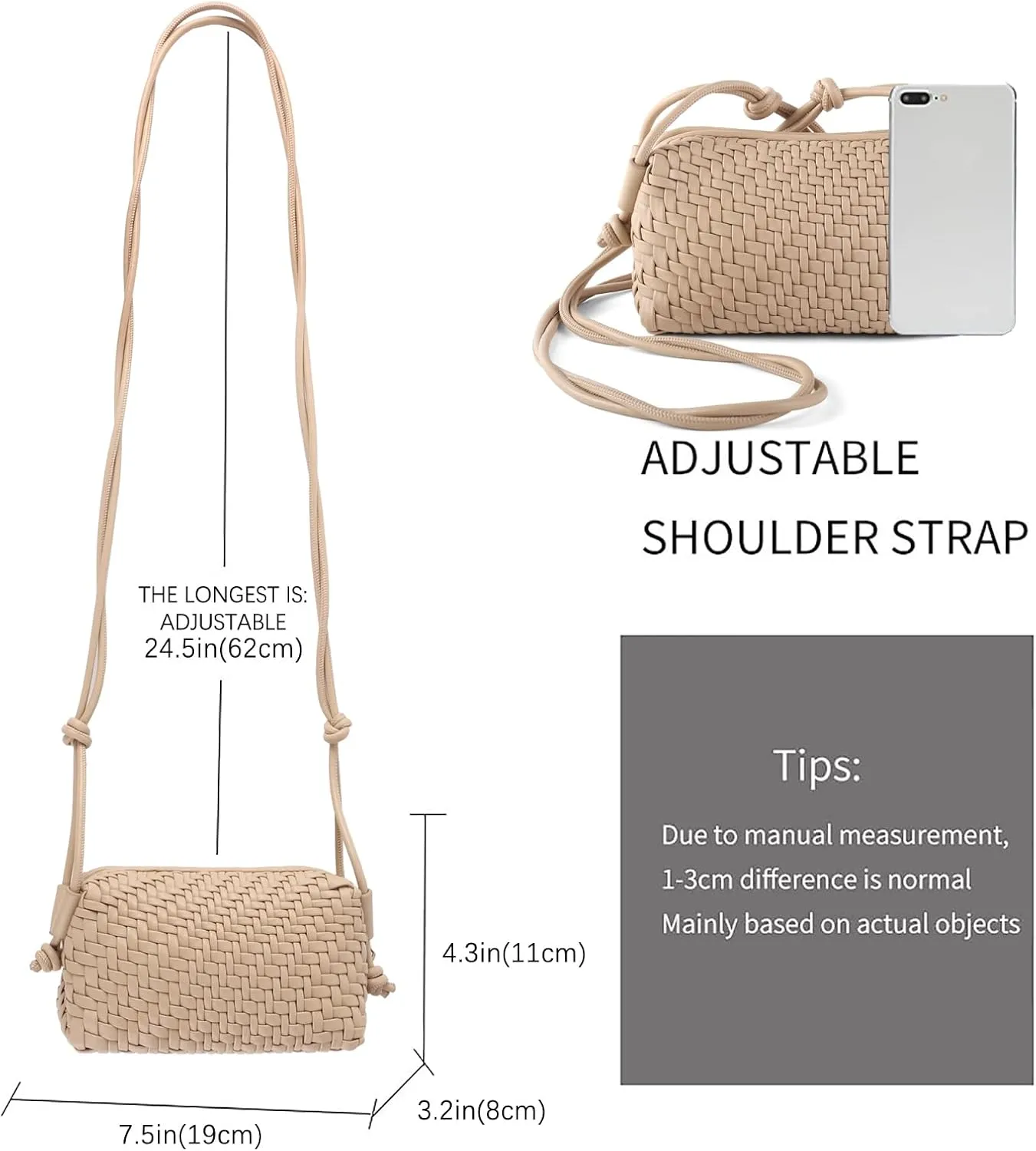 Crossbody Bag For Women Hand Woven Vegan Leather Zip Small Crossbody Bags Shoulder Bag Sling Cross Body Phone Purse