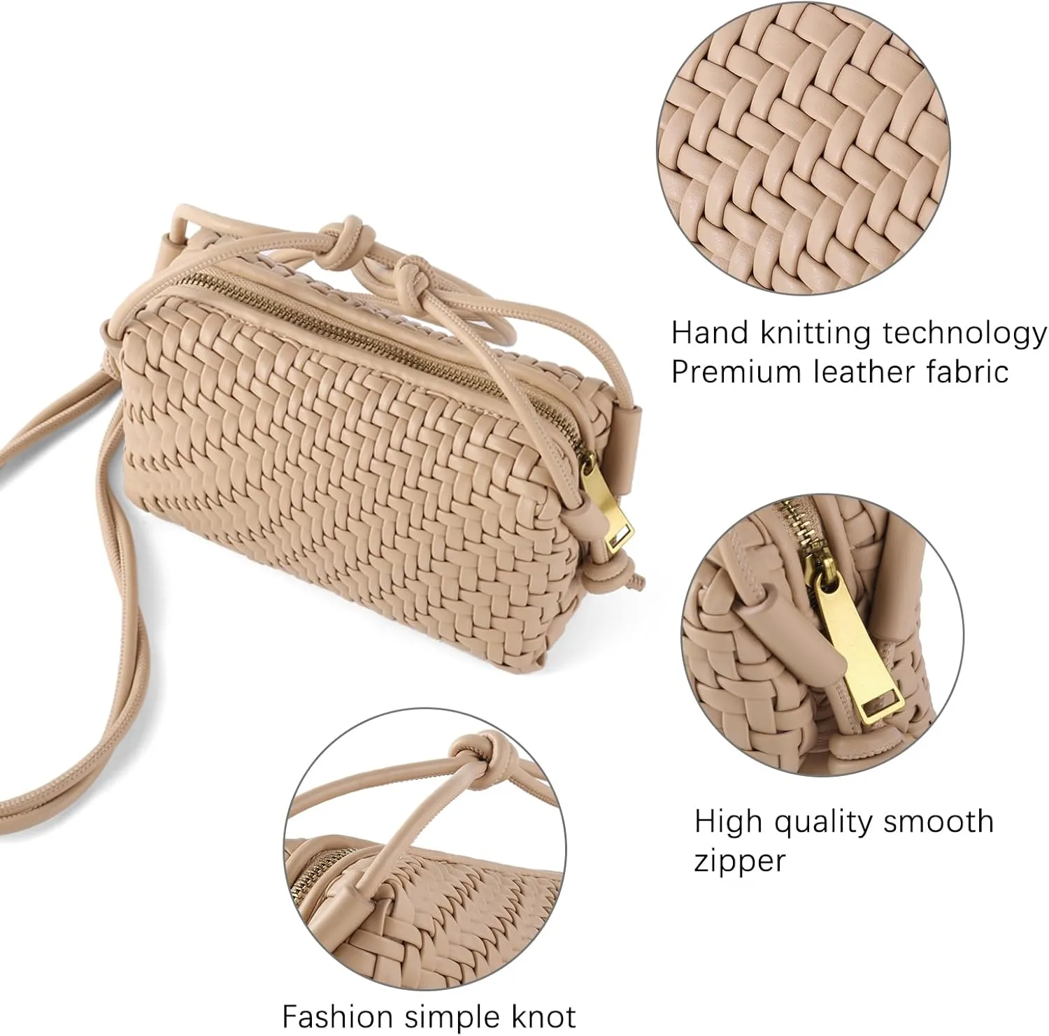 Crossbody Bag For Women Hand Woven Vegan Leather Zip Small Crossbody Bags Shoulder Bag Sling Cross Body Phone Purse