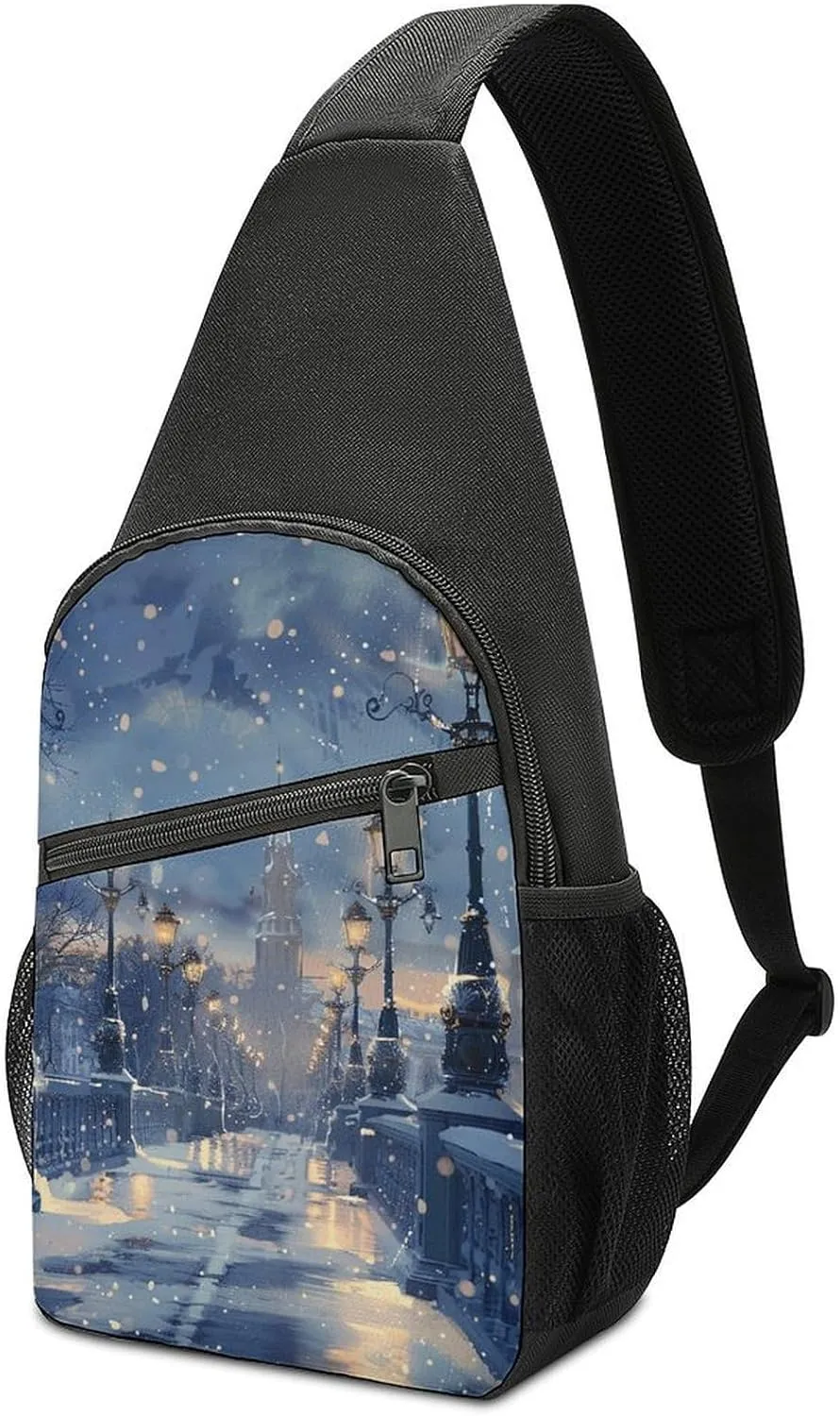 Crossbody Bag for Women Men Sling Bag Fish And Umbrella Chest Bag Crossbody Adjustable Shoulder Bag