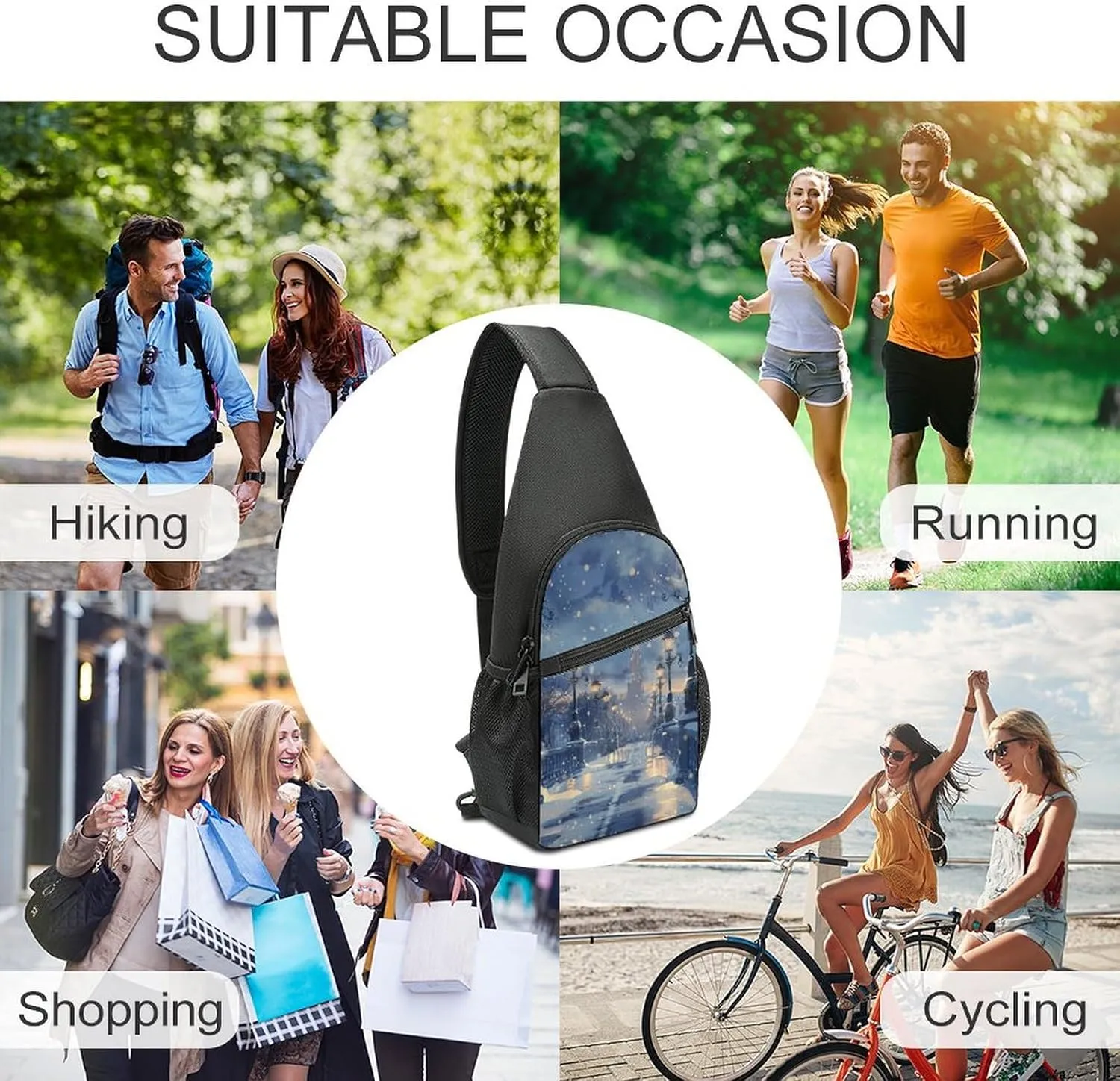 Crossbody Bag for Women Men Sling Bag Fish And Umbrella Chest Bag Crossbody Adjustable Shoulder Bag