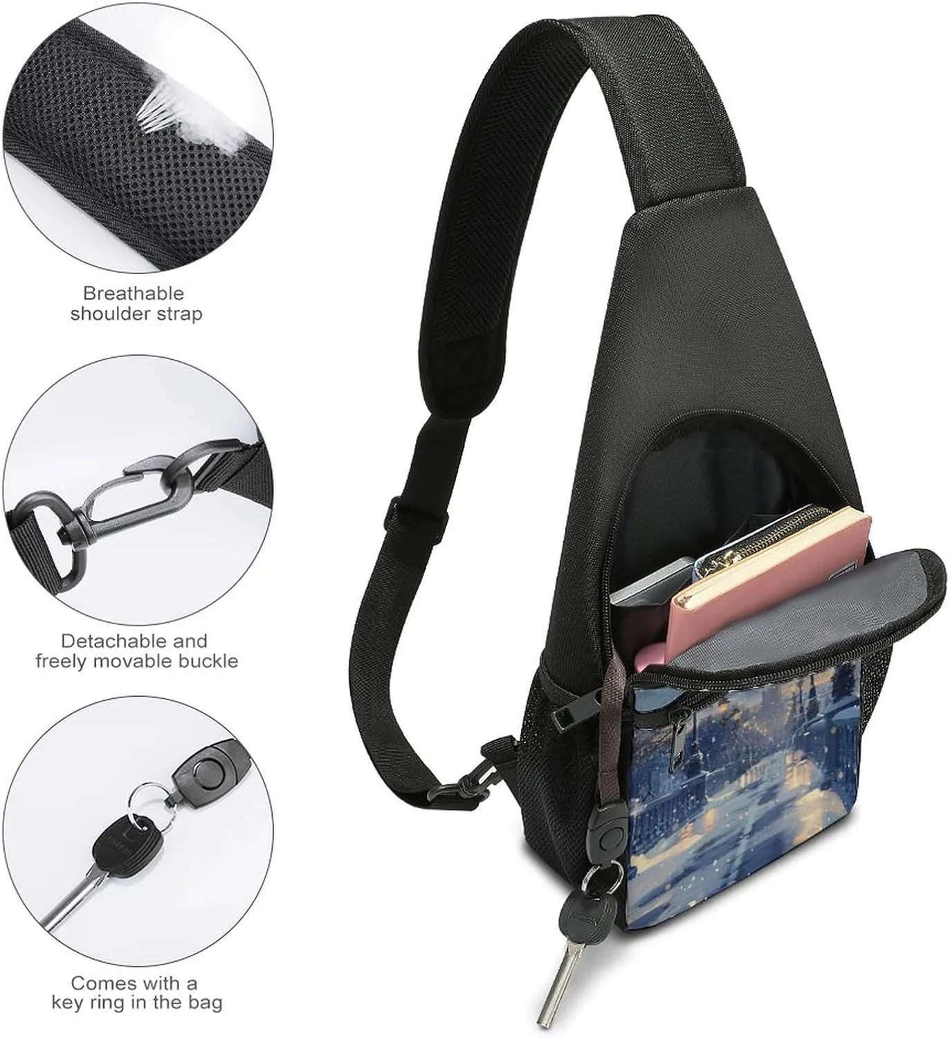 Crossbody Bag for Women Men Sling Bag Fish And Umbrella Chest Bag Crossbody Adjustable Shoulder Bag