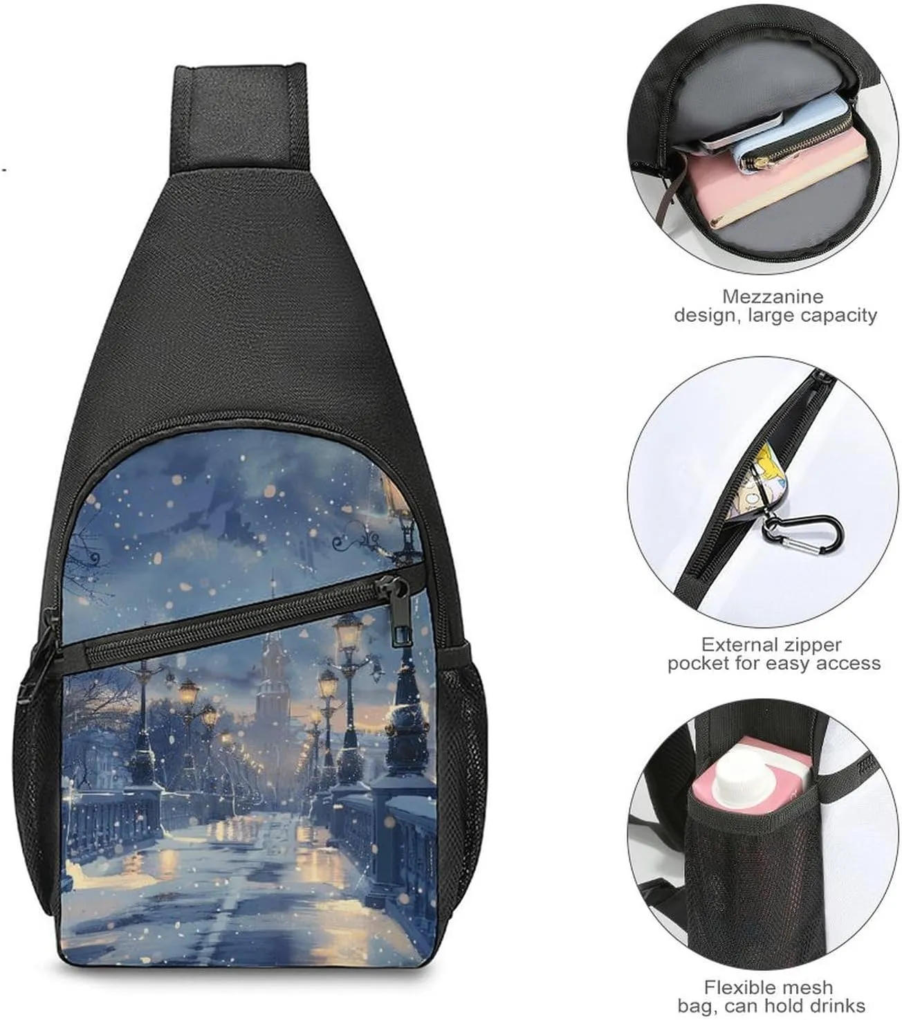 Crossbody Bag for Women Men Sling Bag Fish And Umbrella Chest Bag Crossbody Adjustable Shoulder Bag