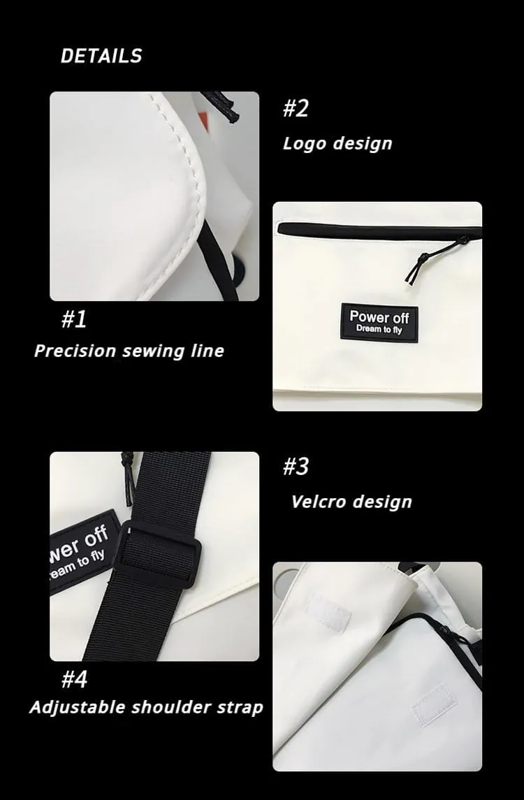 Crossbody Bag for Women Messenger Bag for Men Nylon Crossbody Bag Harajuku Street Fashion Waterproof Shoulder Bag (black)
