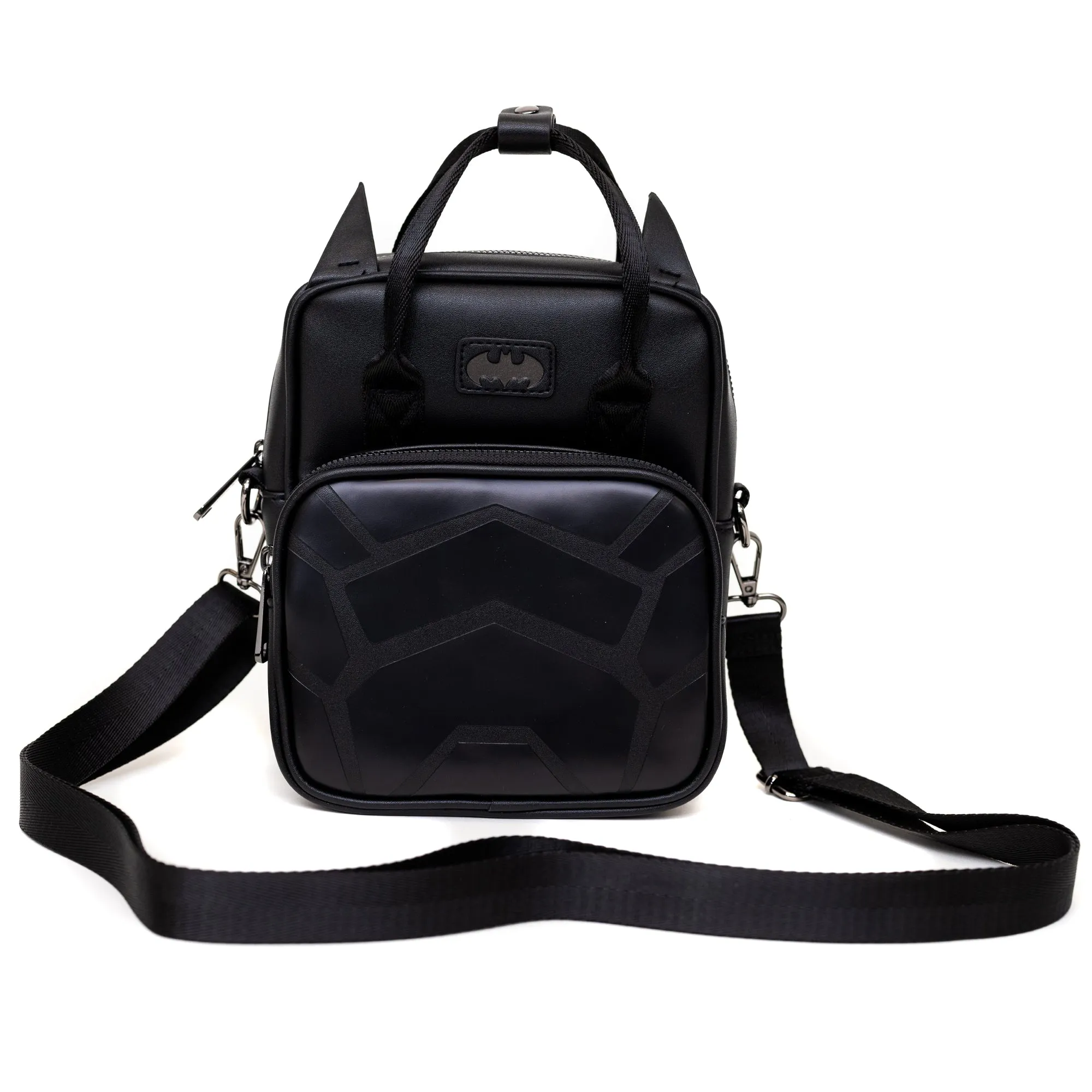 Crossbody Bag with Handles - Batman Embossed Armor Texture Black