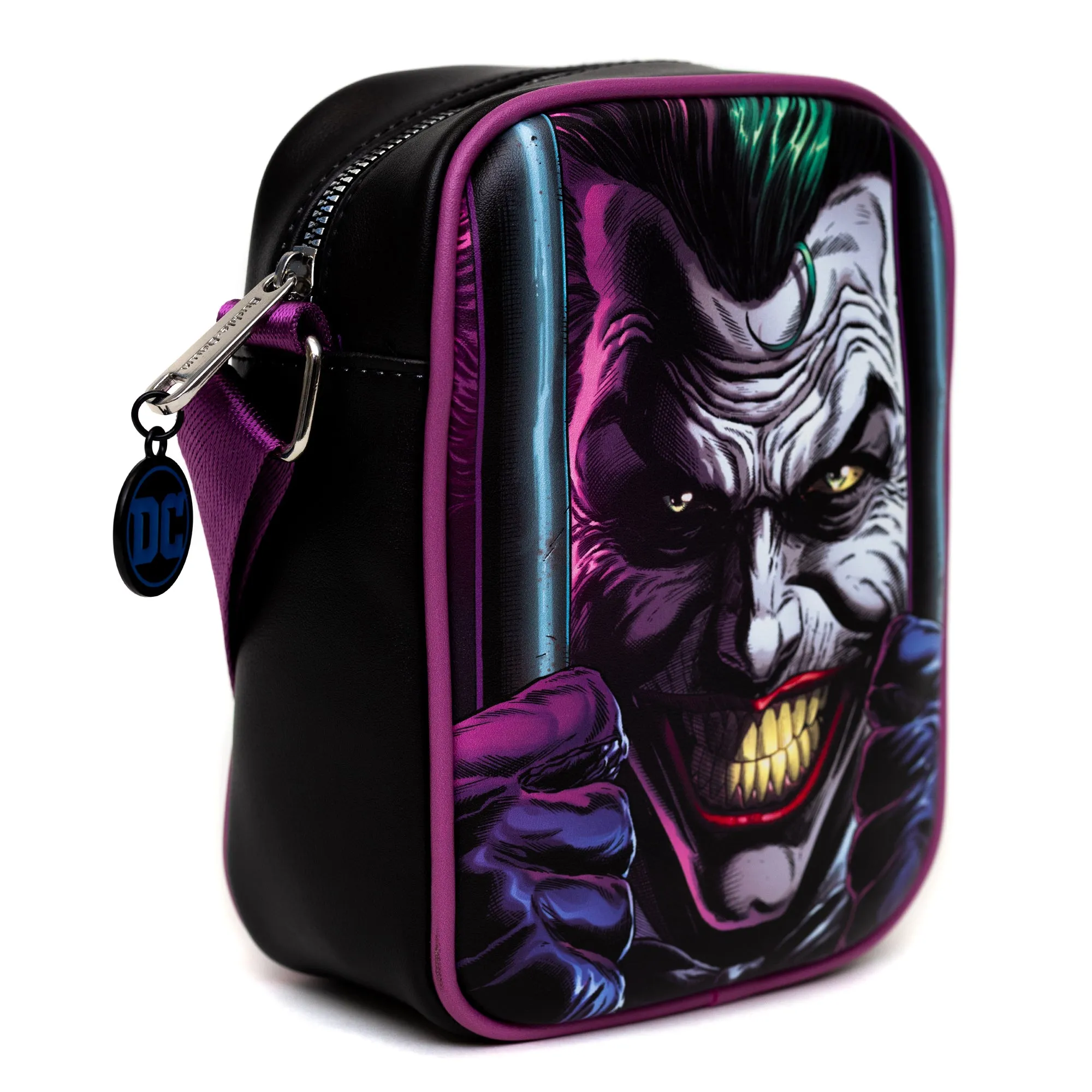 Crossbody Bag with Pocket - DC Comics Joker Jail Break and Batman Comic Book Poses Black