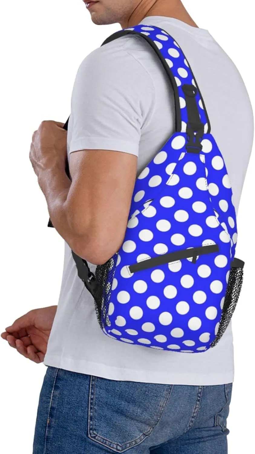 Crossbody Bags For Women Men Blue Polka Dot Sling Backpack Chest Shoulder Bag Gym Cycling Travel Hiking Daypack