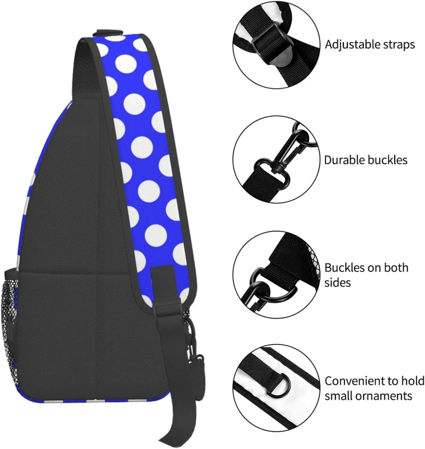 Crossbody Bags For Women Men Blue Polka Dot Sling Backpack Chest Shoulder Bag Gym Cycling Travel Hiking Daypack