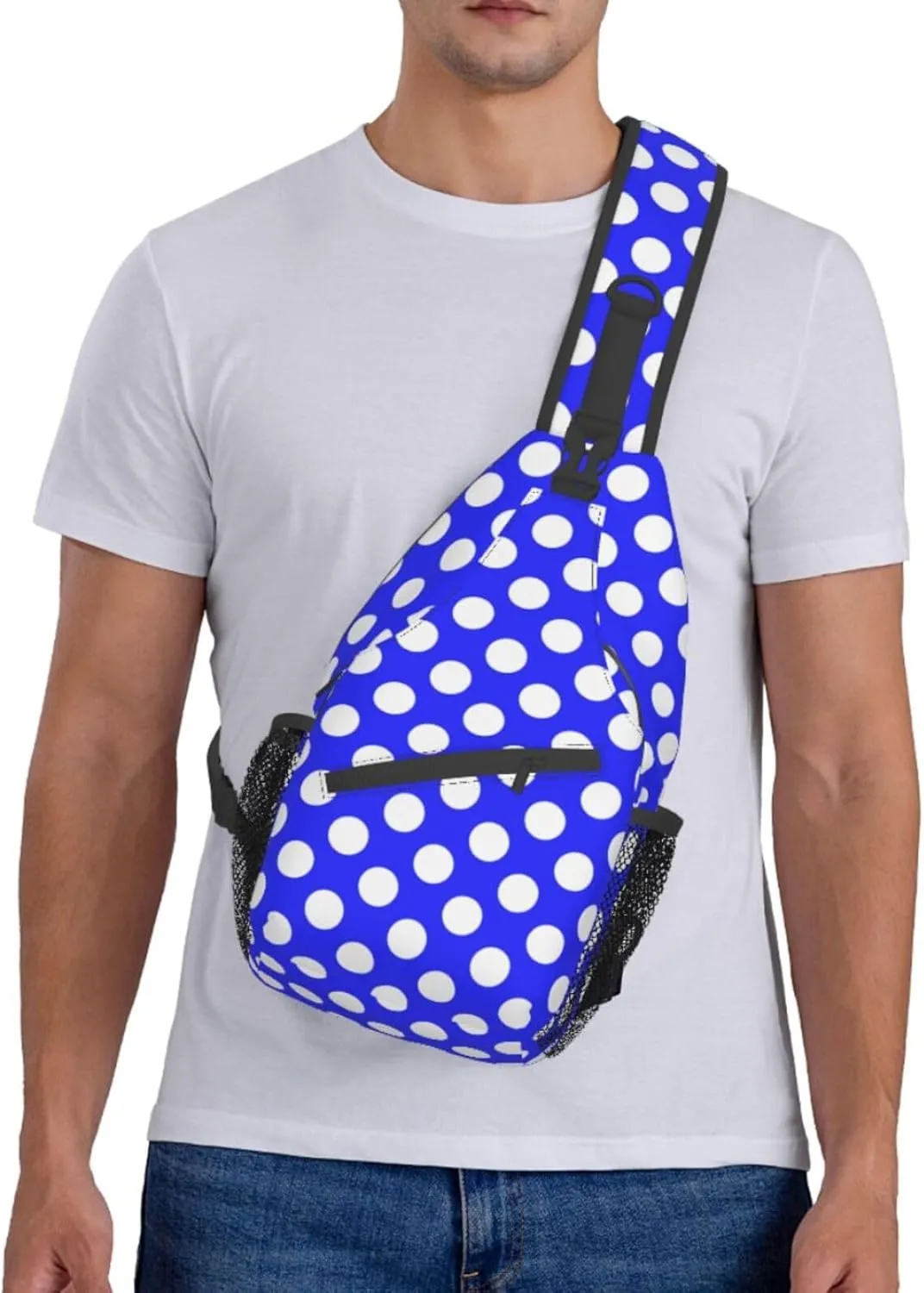 Crossbody Bags For Women Men Blue Polka Dot Sling Backpack Chest Shoulder Bag Gym Cycling Travel Hiking Daypack
