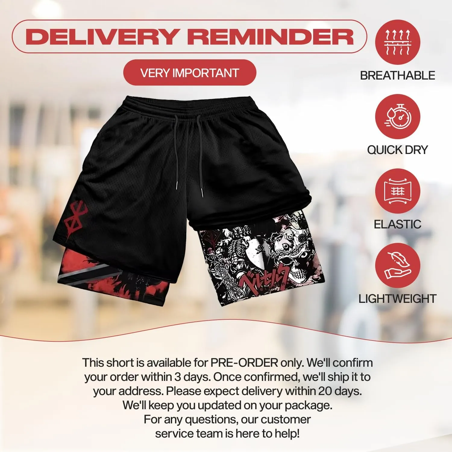 CROWN Anime Gym Shorts - Breathable Stretch Compression Short with Pockets