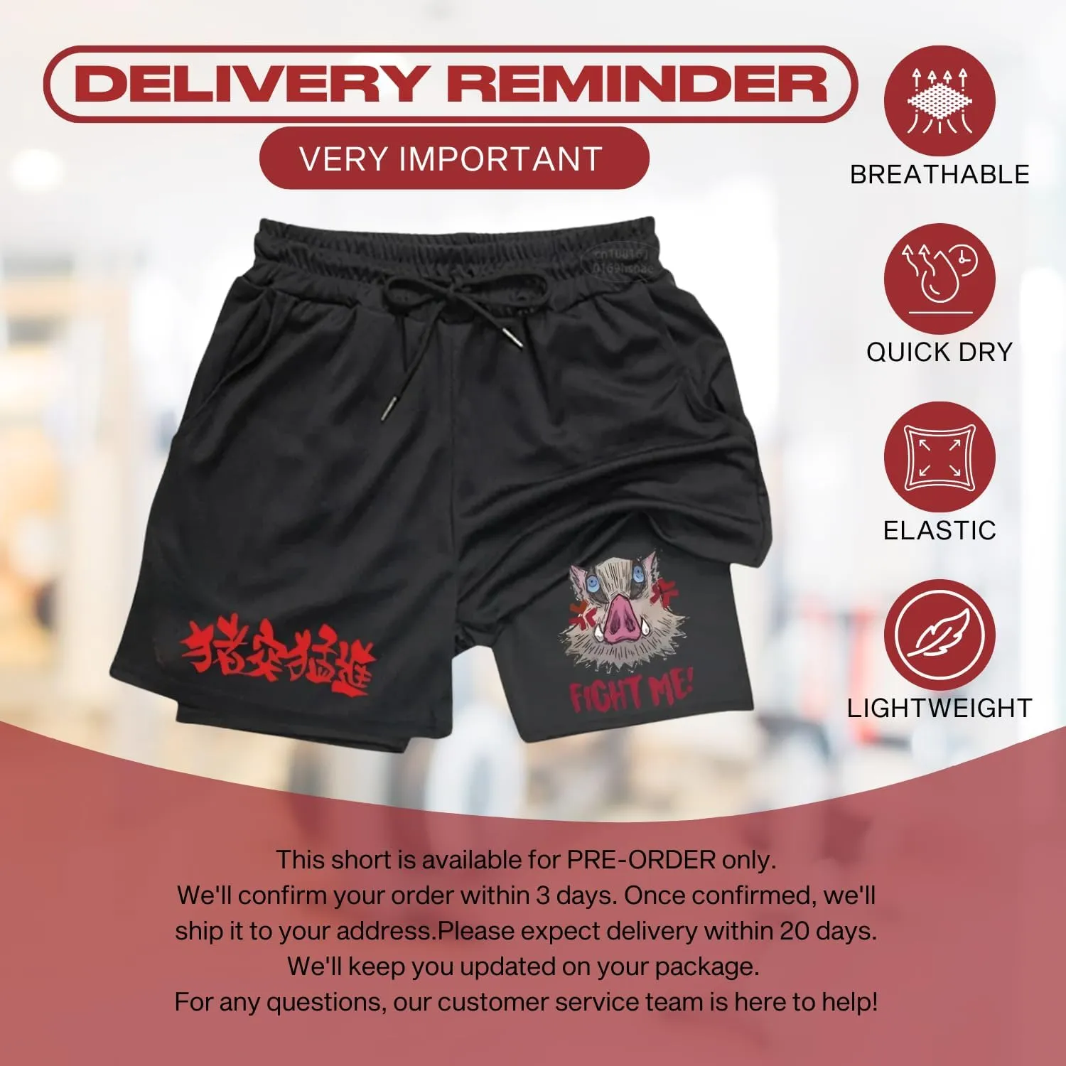 CROWN Anime Shorts - Breathable Compression Gym Short with Pockets