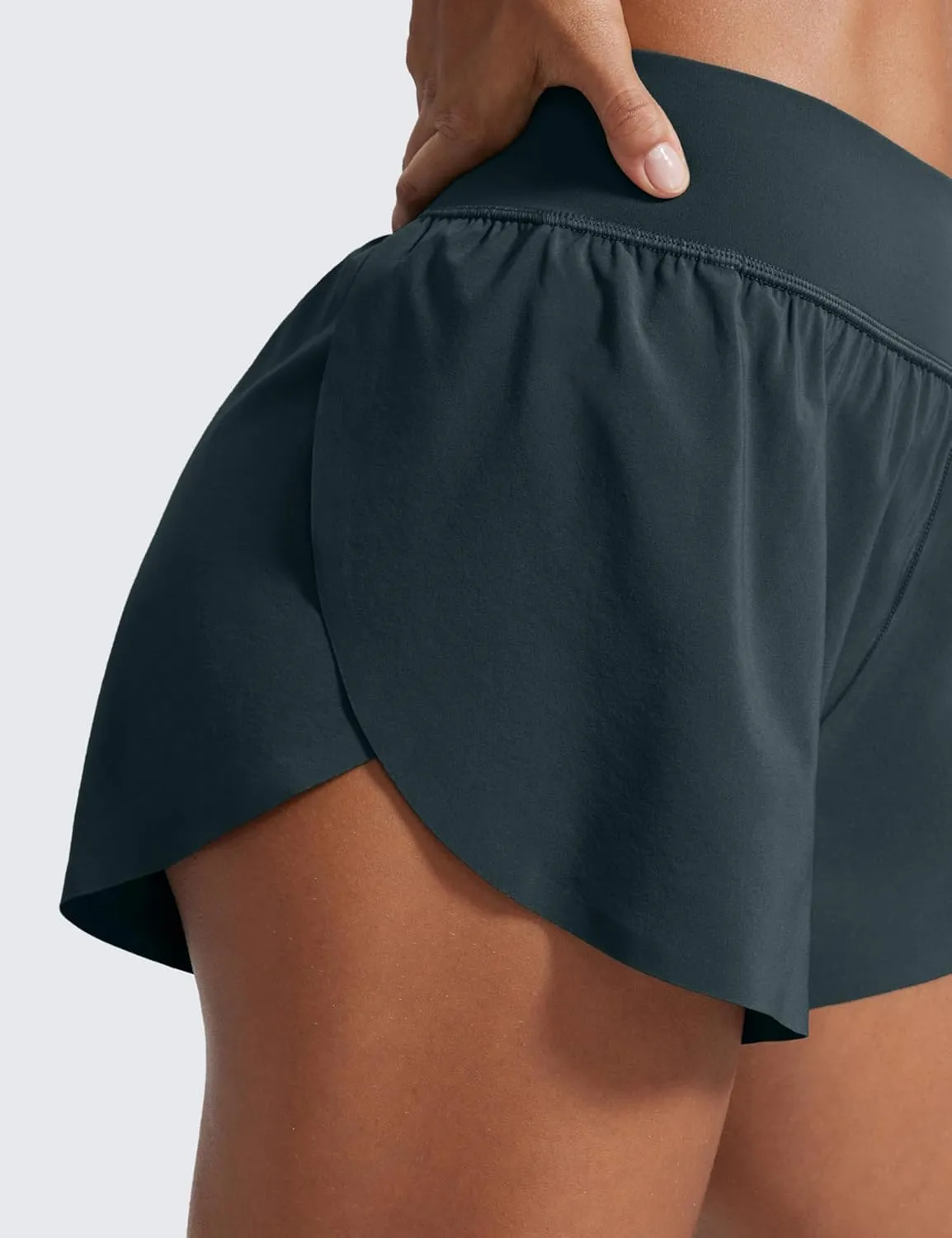 CRZ YOGA High Waisted Dolphin Athletic Running Shorts for Women 3" High Split Comfy Mesh Liner for Gym Workout Track