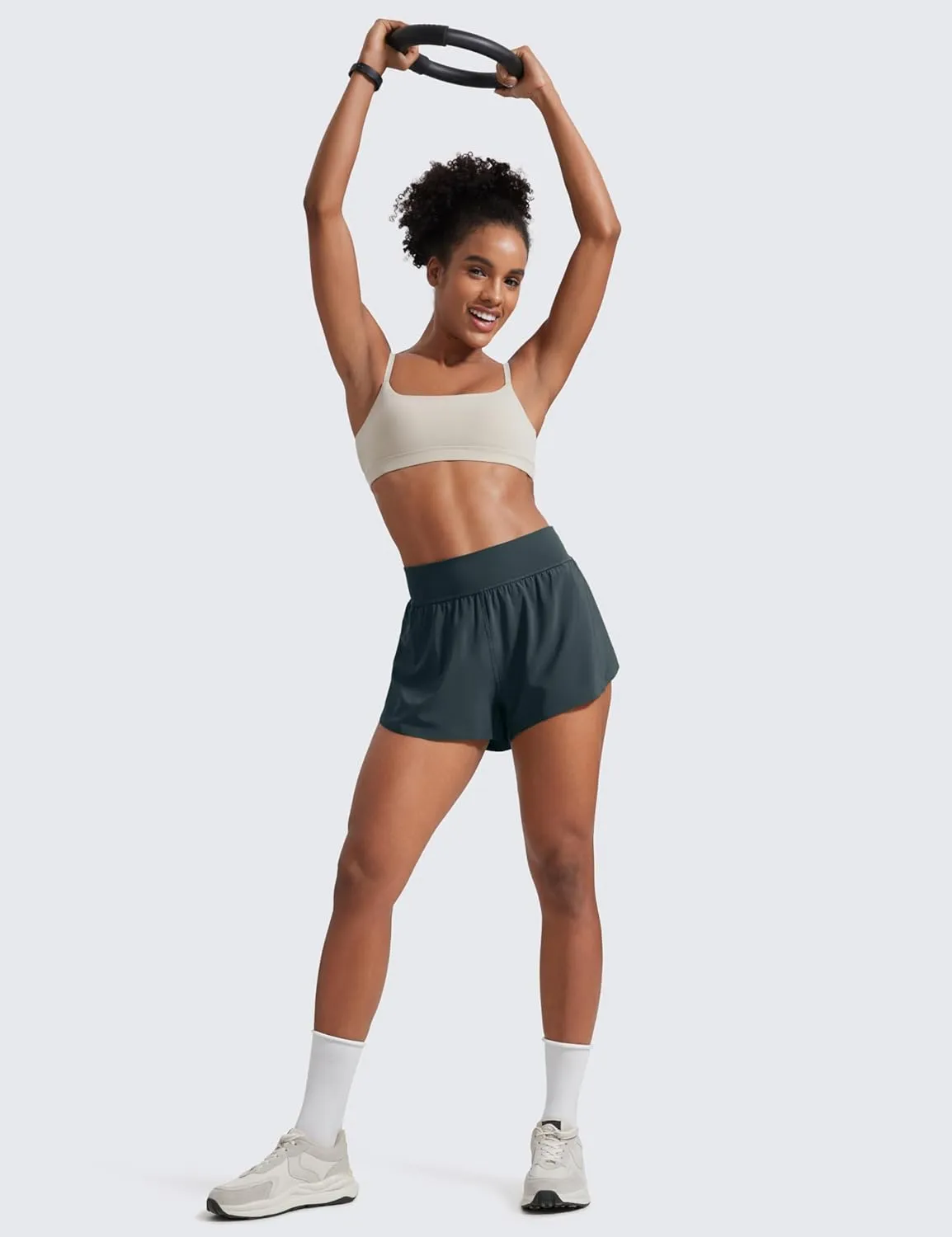 CRZ YOGA High Waisted Dolphin Athletic Running Shorts for Women 3" High Split Comfy Mesh Liner for Gym Workout Track