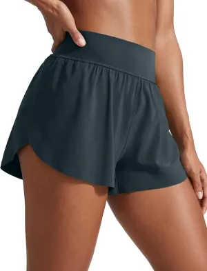 CRZ YOGA High Waisted Dolphin Athletic Running Shorts for Women 3" High Split Comfy Mesh Liner for Gym Workout Track