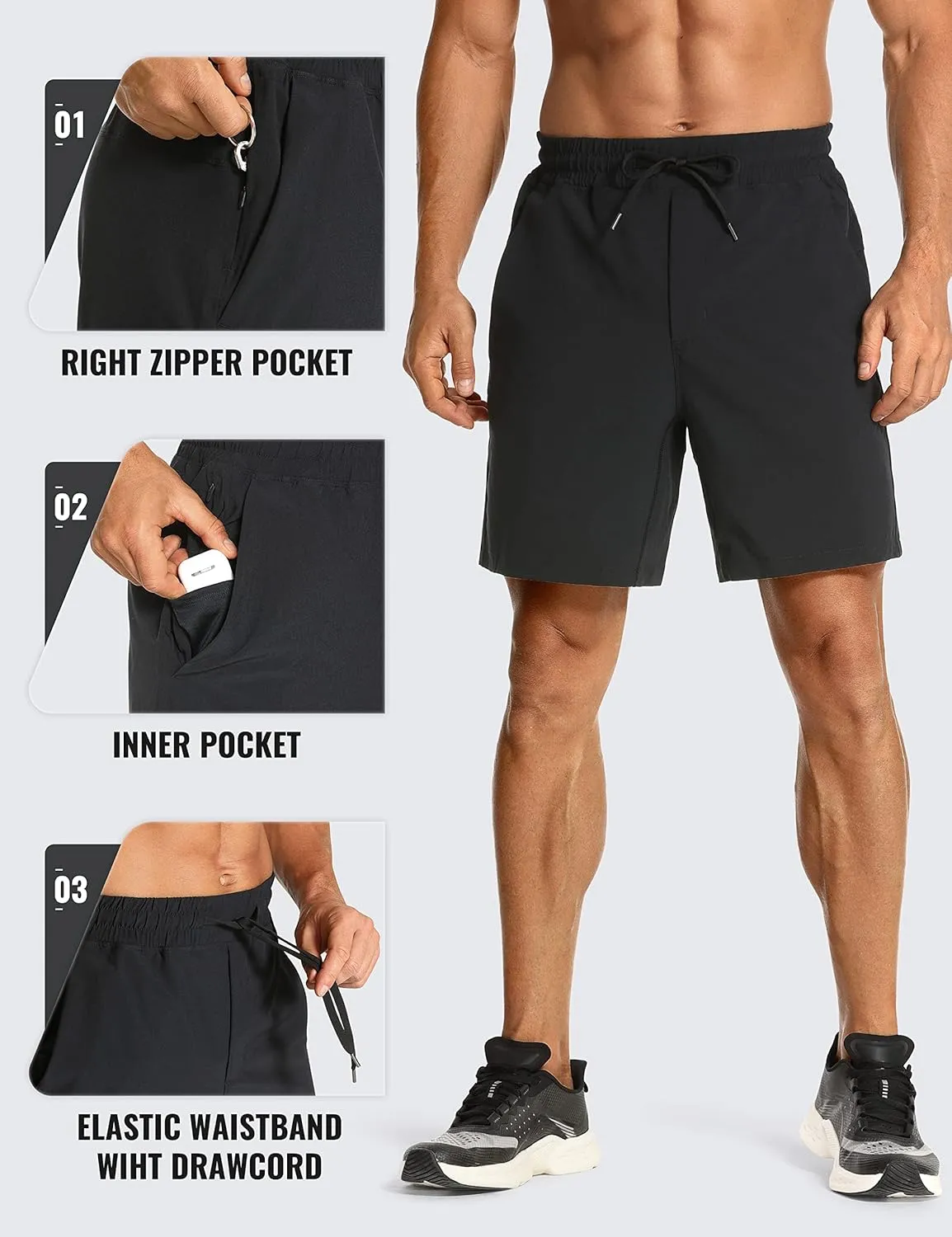 CRZ YOGA Men's Linerless Workout Shorts - 7'' Quick Dry for Running Sports Athletic Gym with Pockets