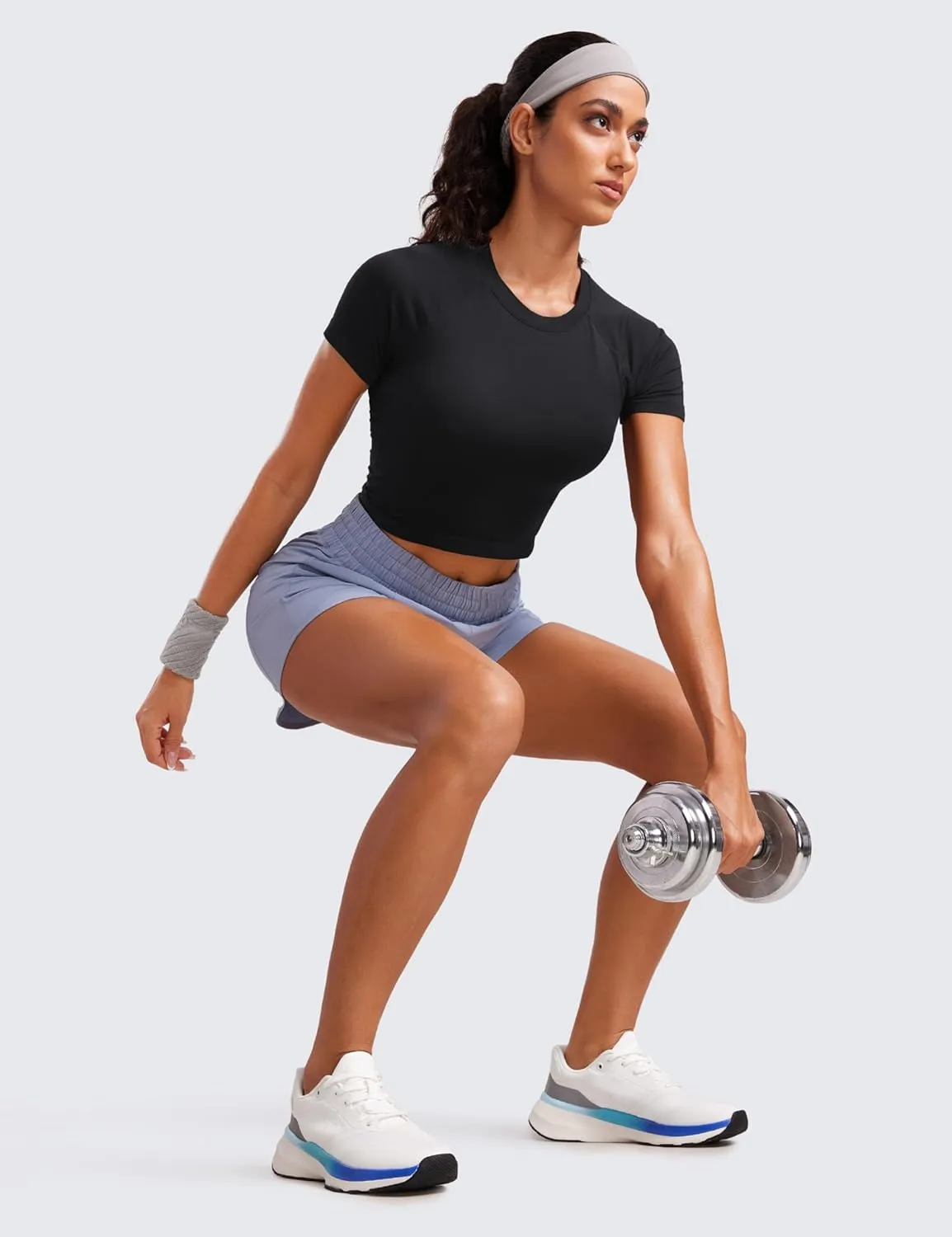 CRZ YOGA Seamless Womens Short Sleeve Crop Tops Breathable Slim Fit Gym Workout Shirts Athletic Running Basic Tee Top