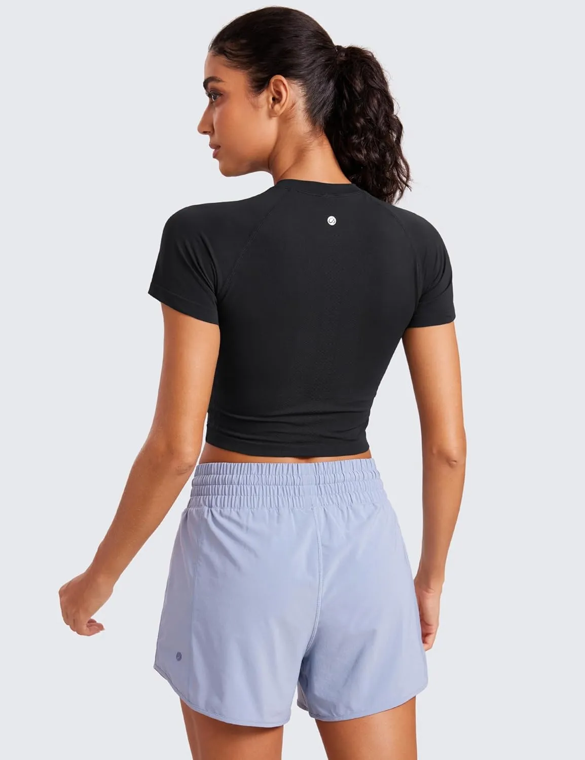 CRZ YOGA Seamless Womens Short Sleeve Crop Tops Breathable Slim Fit Gym Workout Shirts Athletic Running Basic Tee Top
