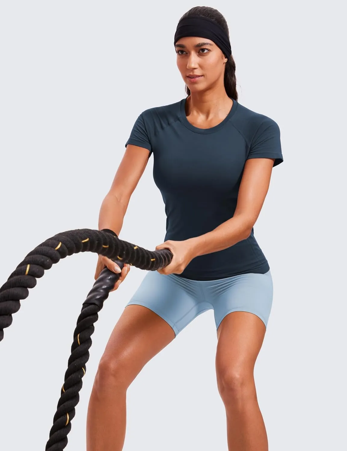 CRZ YOGA Seamless Workout Tops for Women Short Sleeve Athletic Tees Breathable Gym Running Yoga Shirts
