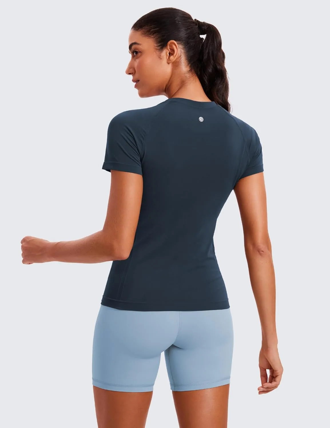 CRZ YOGA Seamless Workout Tops for Women Short Sleeve Athletic Tees Breathable Gym Running Yoga Shirts
