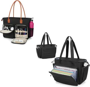 CURMIO Nurse Tote Bag, Portable Medical Supplies Shoulder Bag with A4 Size Accordion File Organizer Compartment and 15.6” Laptop Sleeve for Nursing Work