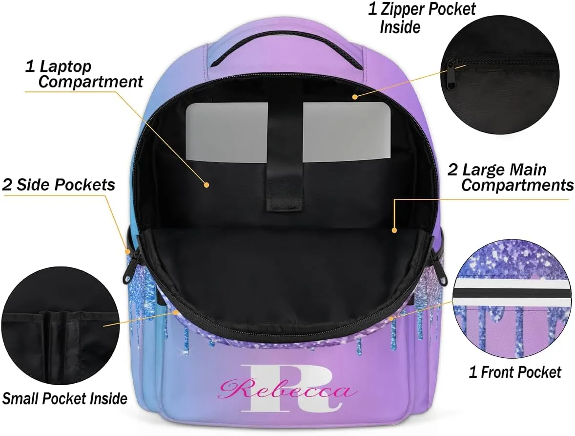 Custom Large Travel Laptop Backpack Personalized Computer Backpacks Work Business Bags Women Men Travel Casual Laptop Bag Purse, Multi Blue
