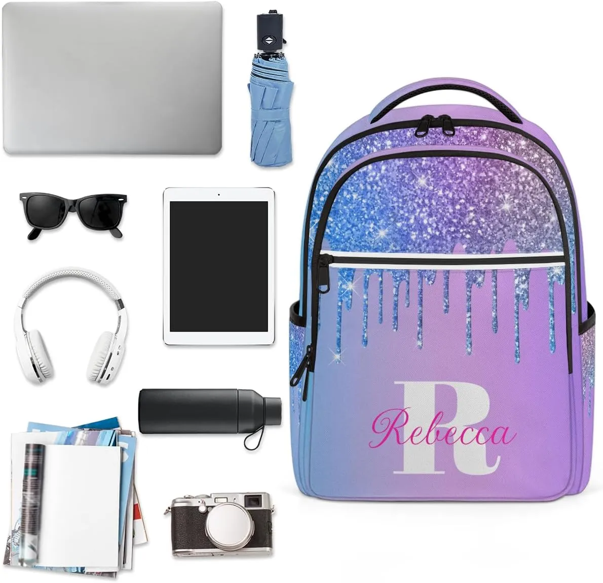 Custom Large Travel Laptop Backpack Personalized Computer Backpacks Work Business Bags Women Men Travel Casual Laptop Bag Purse, Multi Blue