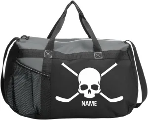 Custom Name Skull & Sticks Hockey Sports Duffel Bag: Gym Duffel Bag