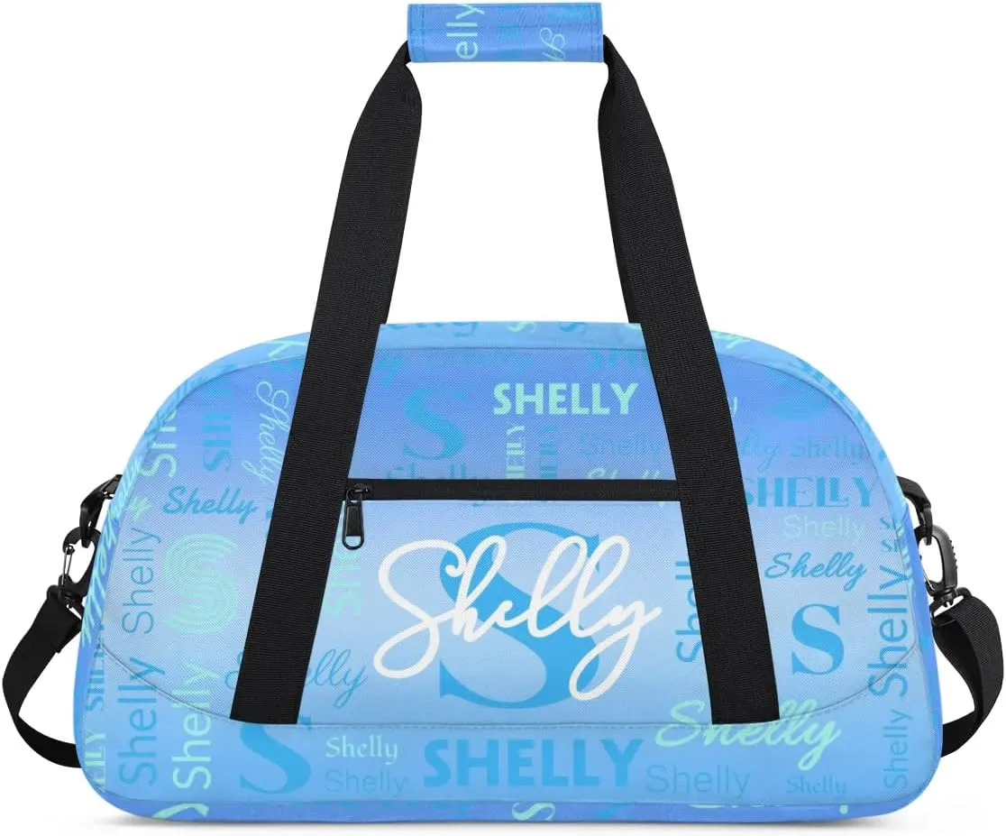 Custom Sport Duffel Bag, Small Gym Bag for Women Personalized Travel Duffle Bag Carry On Weekender Bag Overnight Tote Training Workout Bag Gradient Light Blue