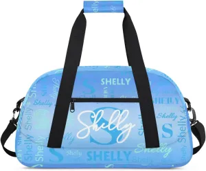 Custom Sport Duffel Bag, Small Gym Bag for Women Personalized Travel Duffle Bag Carry On Weekender Bag Overnight Tote Training Workout Bag Gradient Light Blue