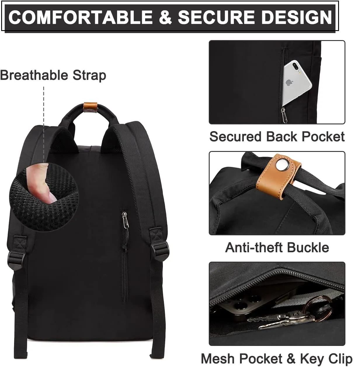 Customizable options Vintage Daypack 15Inch Rucksack Backpack Laptop Black Women, Men Bookbag for Water and Unbeatable range Unisex for Casual Fits School College Resistant