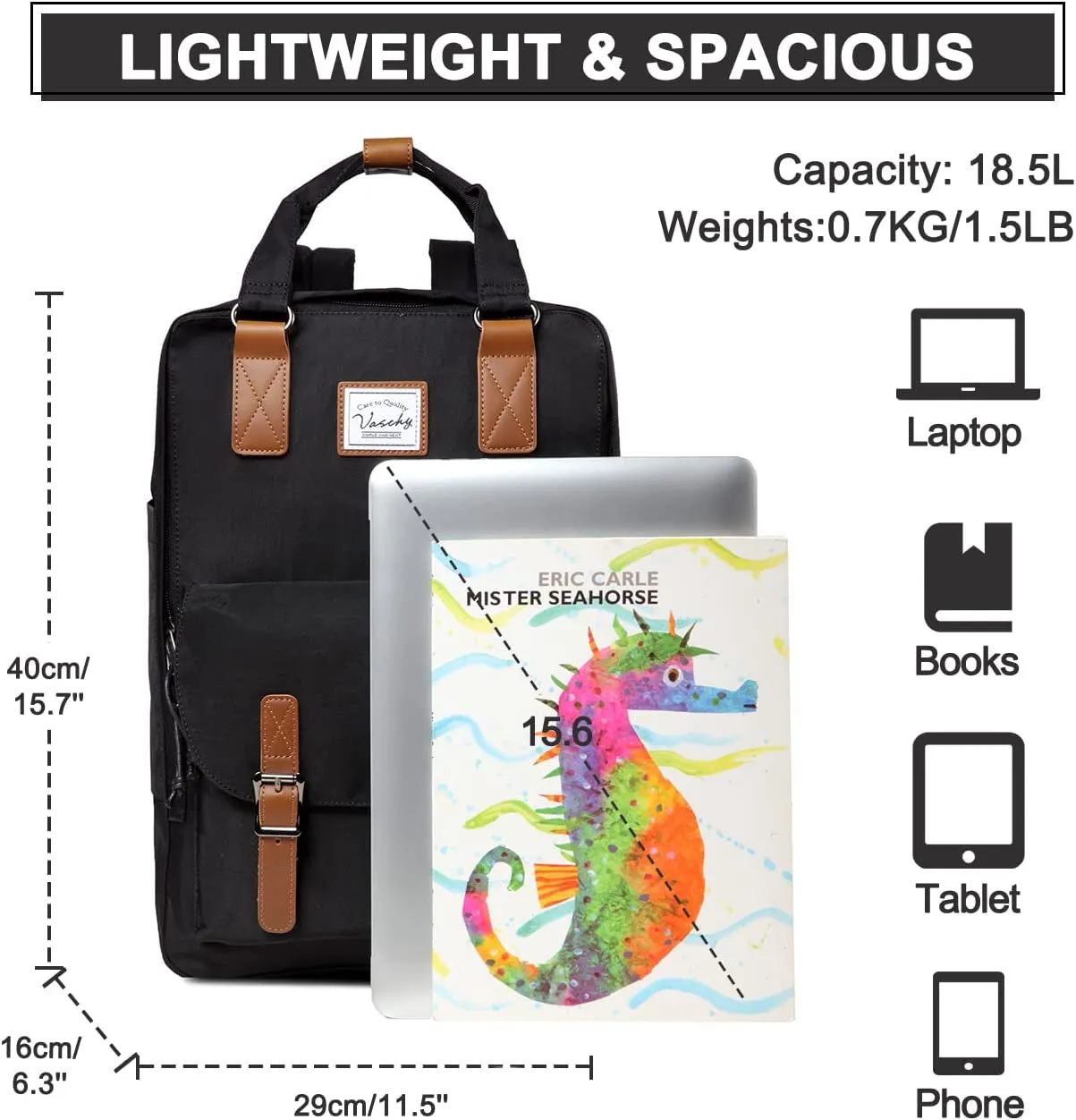 Customizable options Vintage Daypack 15Inch Rucksack Backpack Laptop Black Women, Men Bookbag for Water and Unbeatable range Unisex for Casual Fits School College Resistant