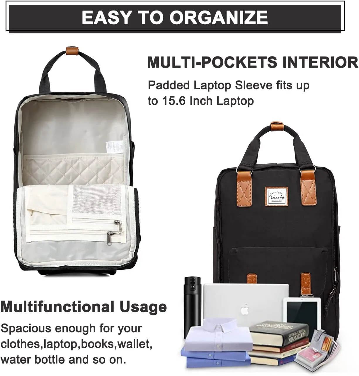Customizable options Vintage Daypack 15Inch Rucksack Backpack Laptop Black Women, Men Bookbag for Water and Unbeatable range Unisex for Casual Fits School College Resistant