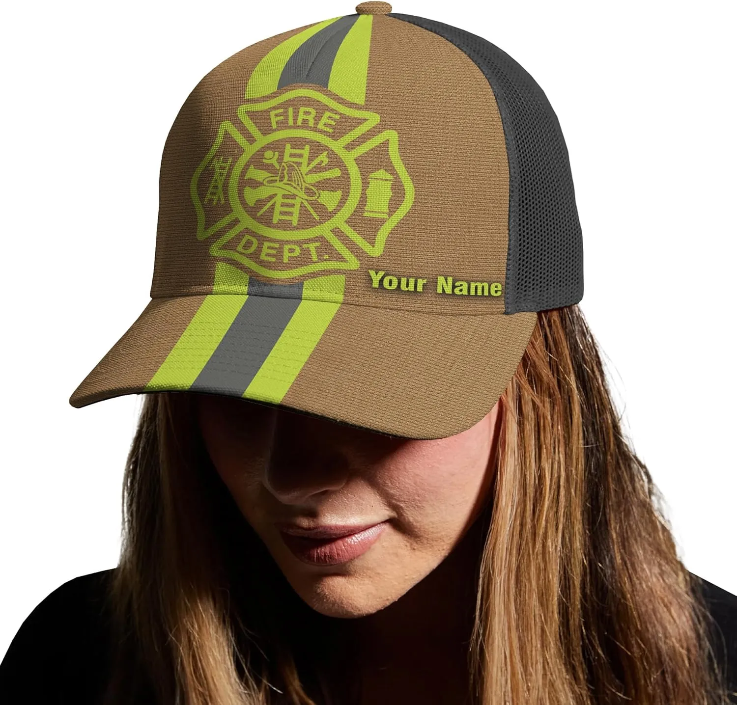 Customize Fire Department Badge Trucker Hat with Mesh Back Comfortable Firefighter Themed Meshback Caps Gift for Firemen