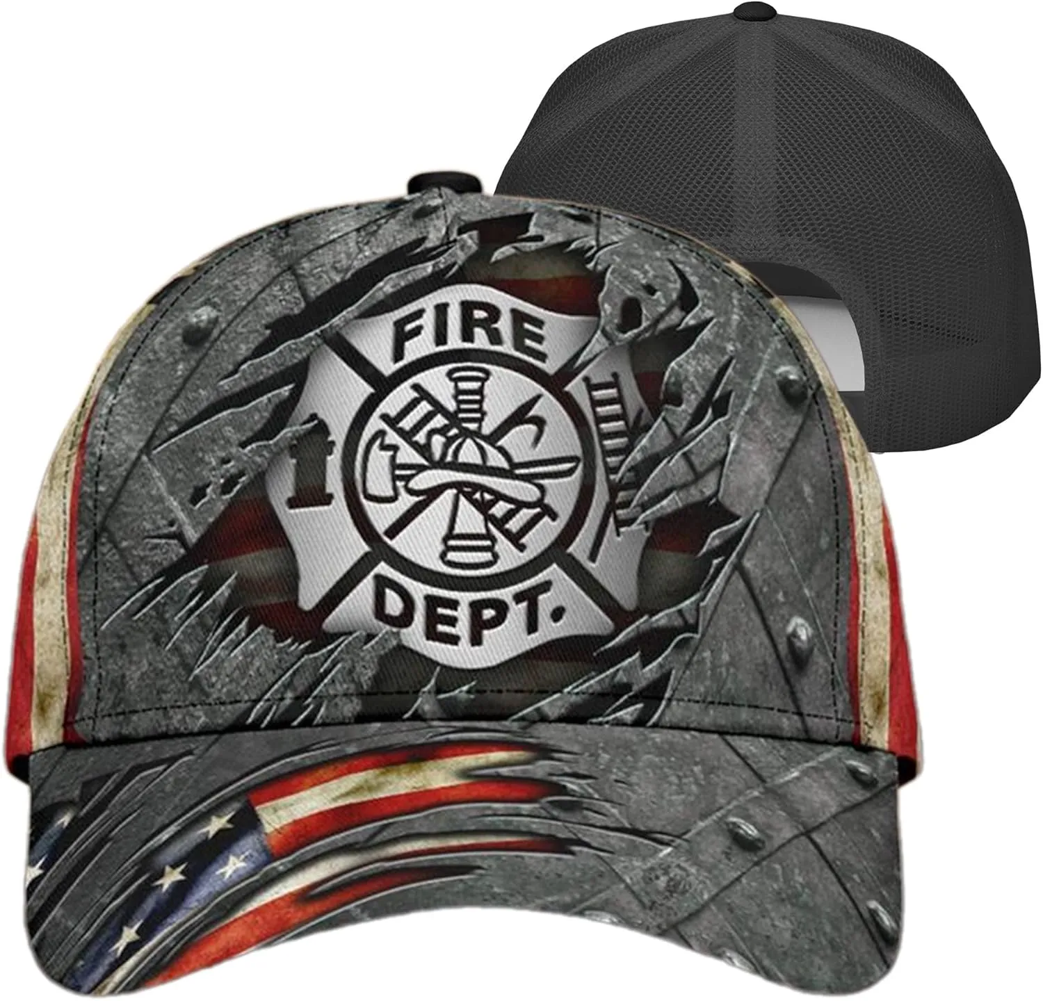 Customize Fire Department Badge Trucker Hat with Mesh Back Comfortable Firefighter Themed Meshback Caps Gift for Firemen