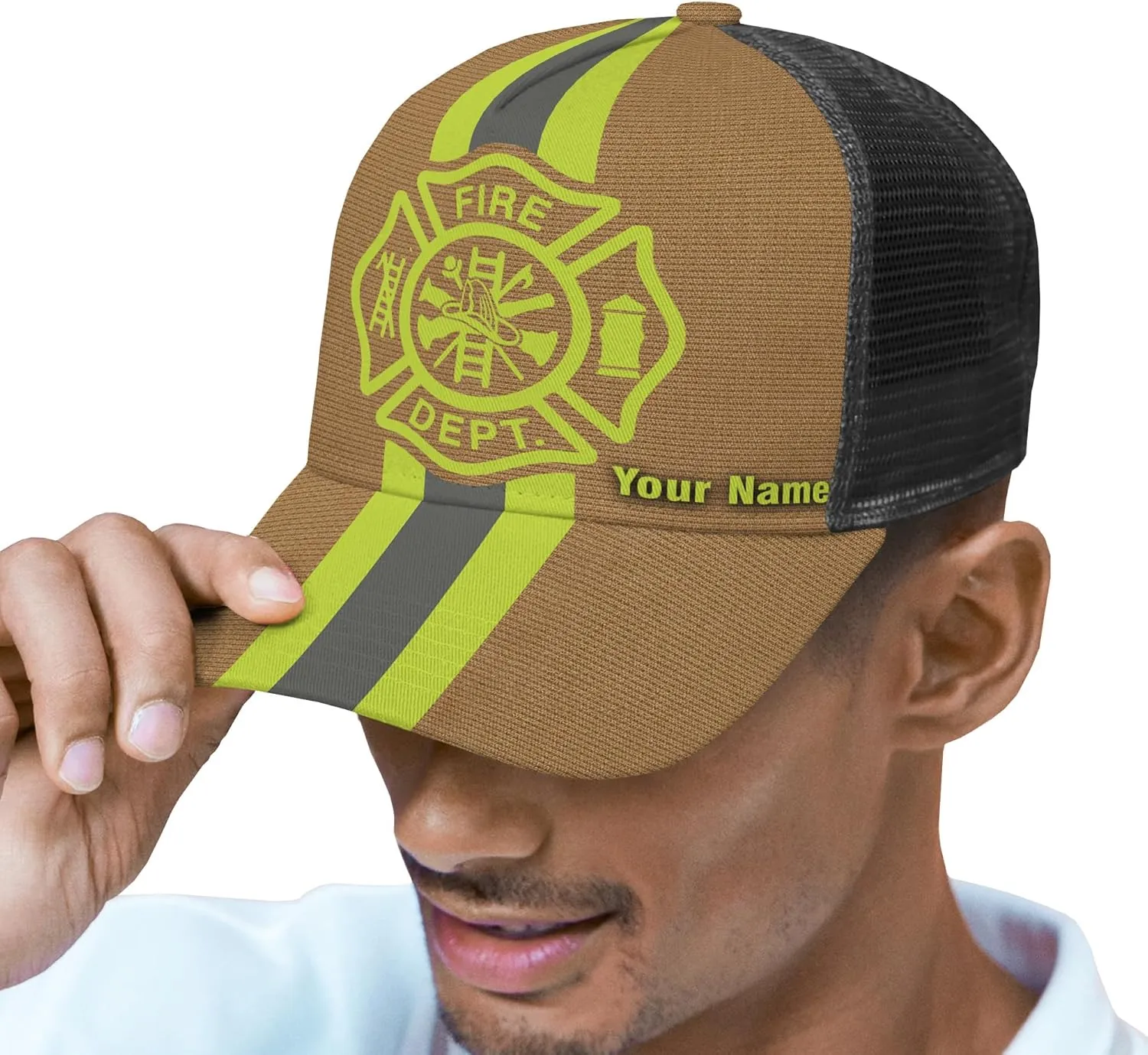 Customize Fire Department Badge Trucker Hat with Mesh Back Comfortable Firefighter Themed Meshback Caps Gift for Firemen
