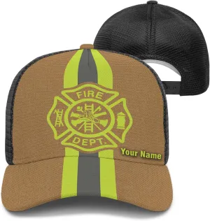 Customize Fire Department Badge Trucker Hat with Mesh Back Comfortable Firefighter Themed Meshback Caps Gift for Firemen