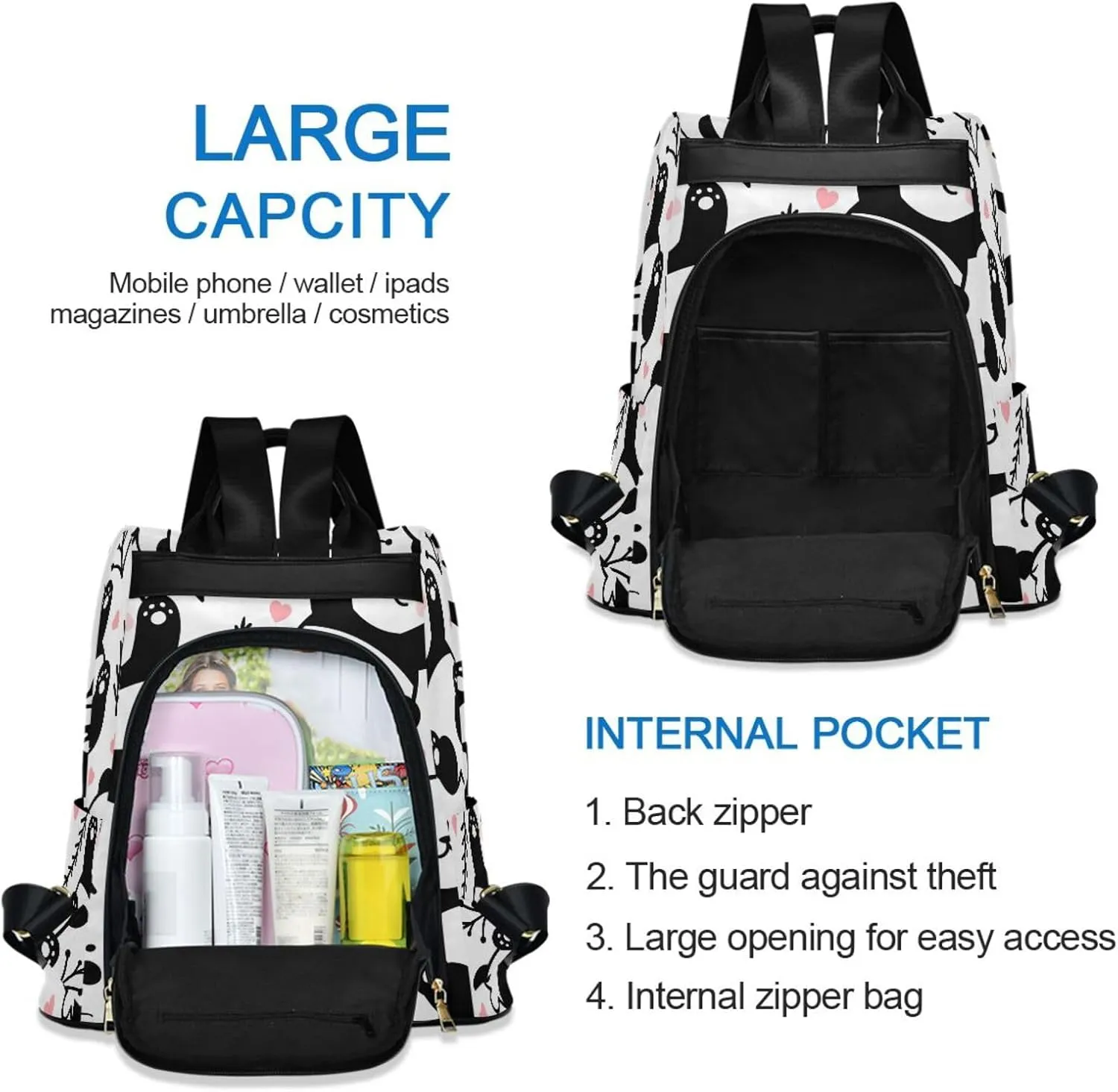 Cute Cartoon Panda Backpack Purse for Women Anti-Theft Fashion Back Pack Shoulder Bag