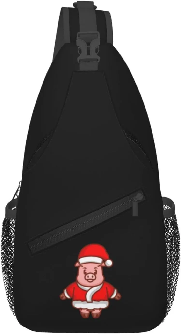 Cute Christmas Pig Crossbody Bags For Women Men Chest Backpack Gym Shoulder Bag Travel Outdoor Sports Casual Crossbody Bags