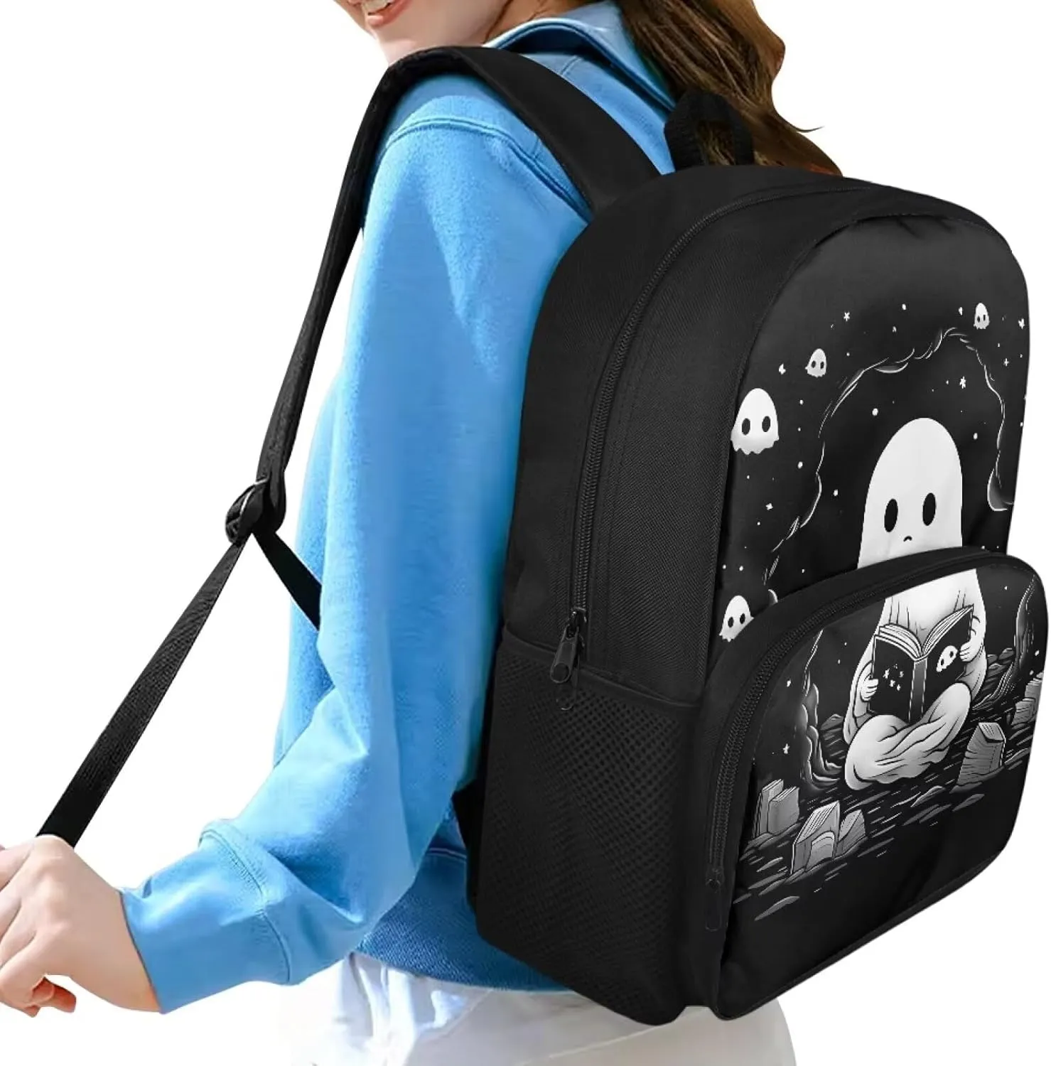 Cute Ghost Backpack for Girls School Backpacks for Girls 10-12 Large Capacity Waterproof Bookbag Cute Toddler Bookbag Travel Laptop Backpack for Girl Kid Students Elementary School