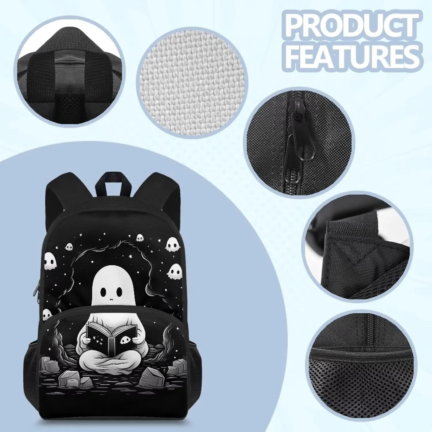 Cute Ghost Backpack for Girls School Backpacks for Girls 10-12 Large Capacity Waterproof Bookbag Cute Toddler Bookbag Travel Laptop Backpack for Girl Kid Students Elementary School