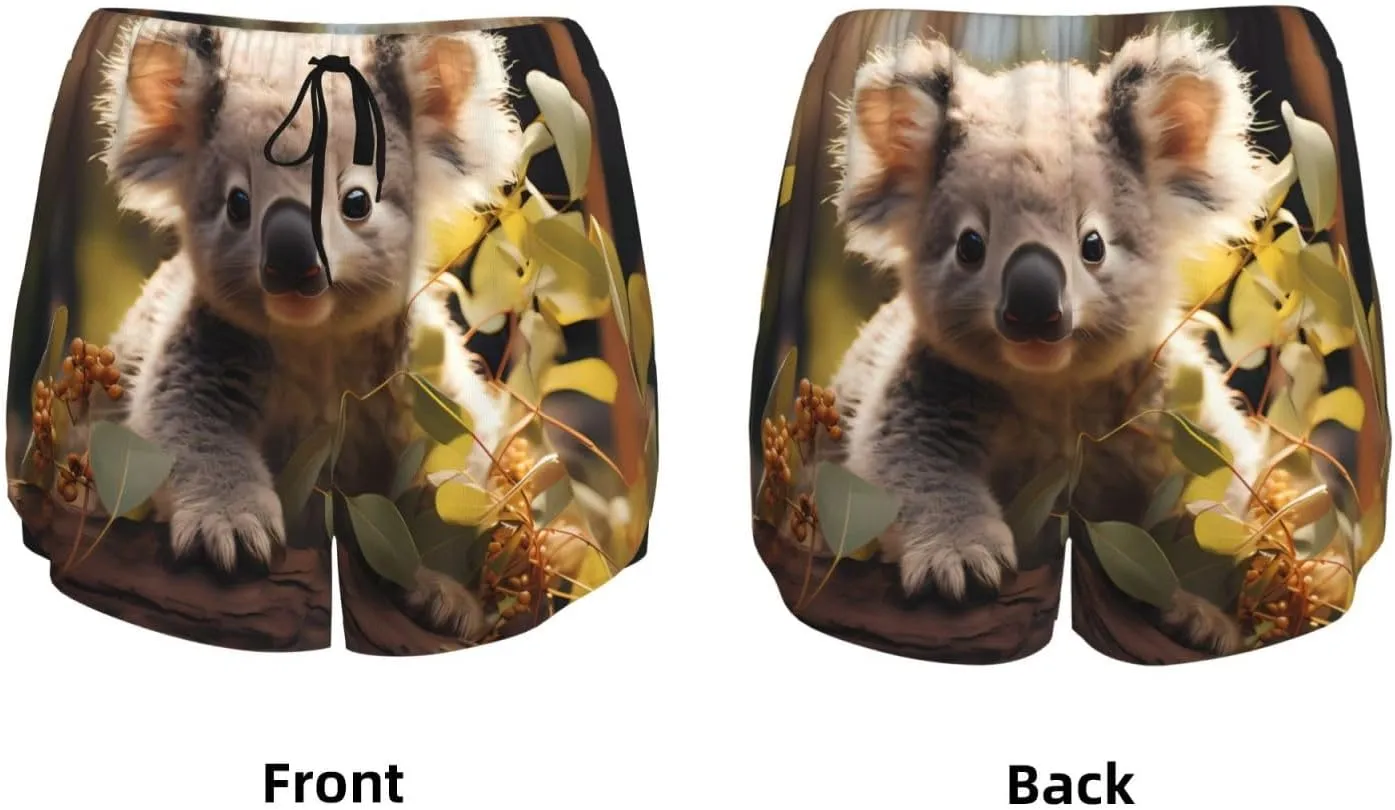 Cute Koala Plant Graphic Summer Sports Shorts - Great for Running, Gym and Yoga