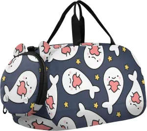 Cute Seal Hearts Seamless Duffel Bags for Boys Small Gym Bags for Teens Dance Bag for Girls