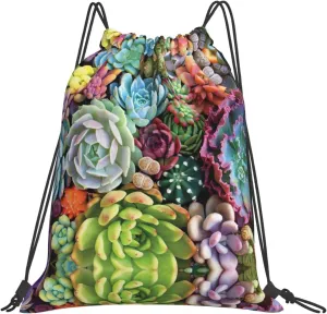 Cute Succulents print Casual drawstring backpack fitness bag, fashionable, fit for sports travel and daily use
