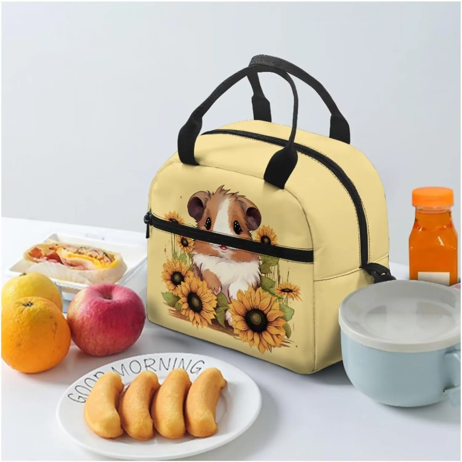 Cute Voles Backpack with Lunch Box Kids Girls 3rd Grade Sunflowers Print Hand Carry Lunch Tote Bag for Children Portable Casual Messenger Bag for School Picnic Vacation