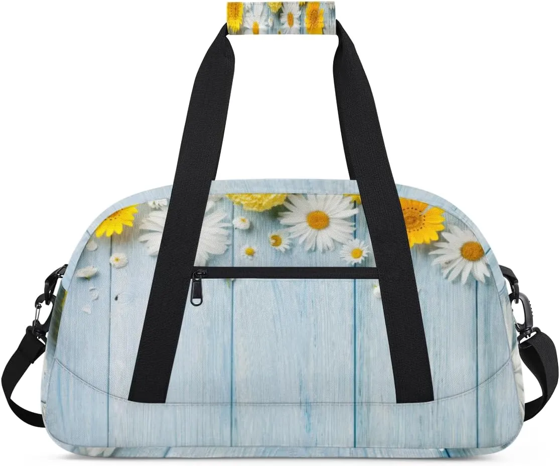 Daisy Gym Duffel Bag for Men Women Aquamarine Wood Panel Sports Tote Bag with Adjustable Shoulder Strap for Dance Gymnastics Traveling Outdoor Camping Overnight Stay